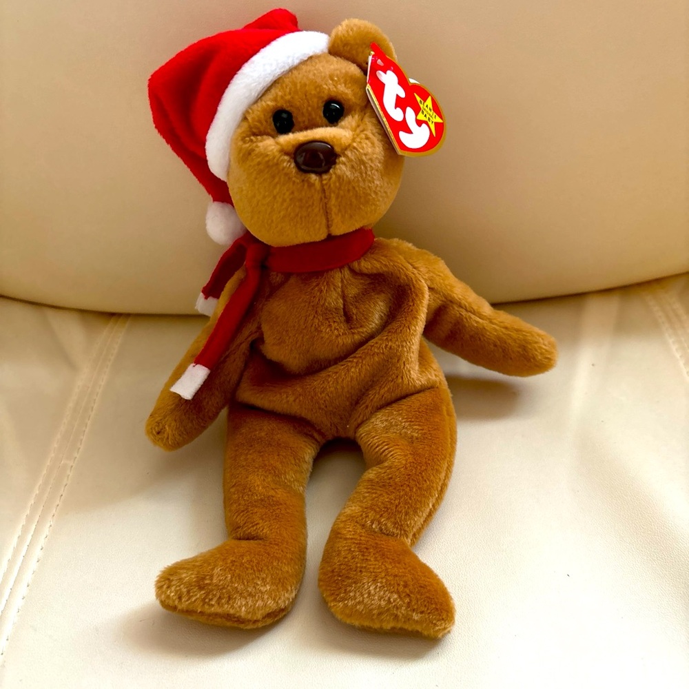 Ty Beanie Baby 1997 Holiday Teddy Bear Santa Hat Christmas Holiday